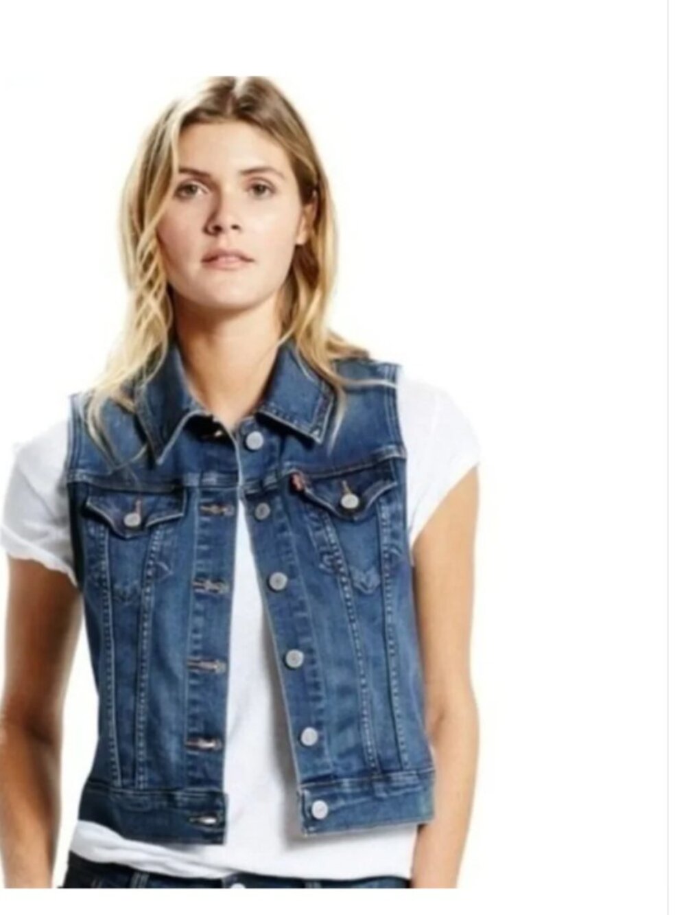 Levi's Blue Wash Jean Denim Button Front Vest Size S